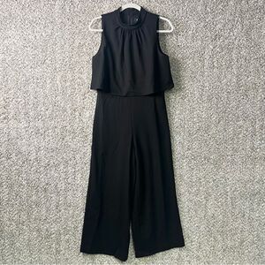 DKNY Jumpsuit Women’s 6 Black High Neckline Sleeveless Cropped Wide Leg